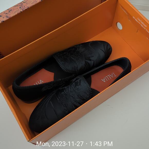 Tallia‎ Men\'s Enrico Embossed Satin Smoking Slippers Black Loafers Size 8.5